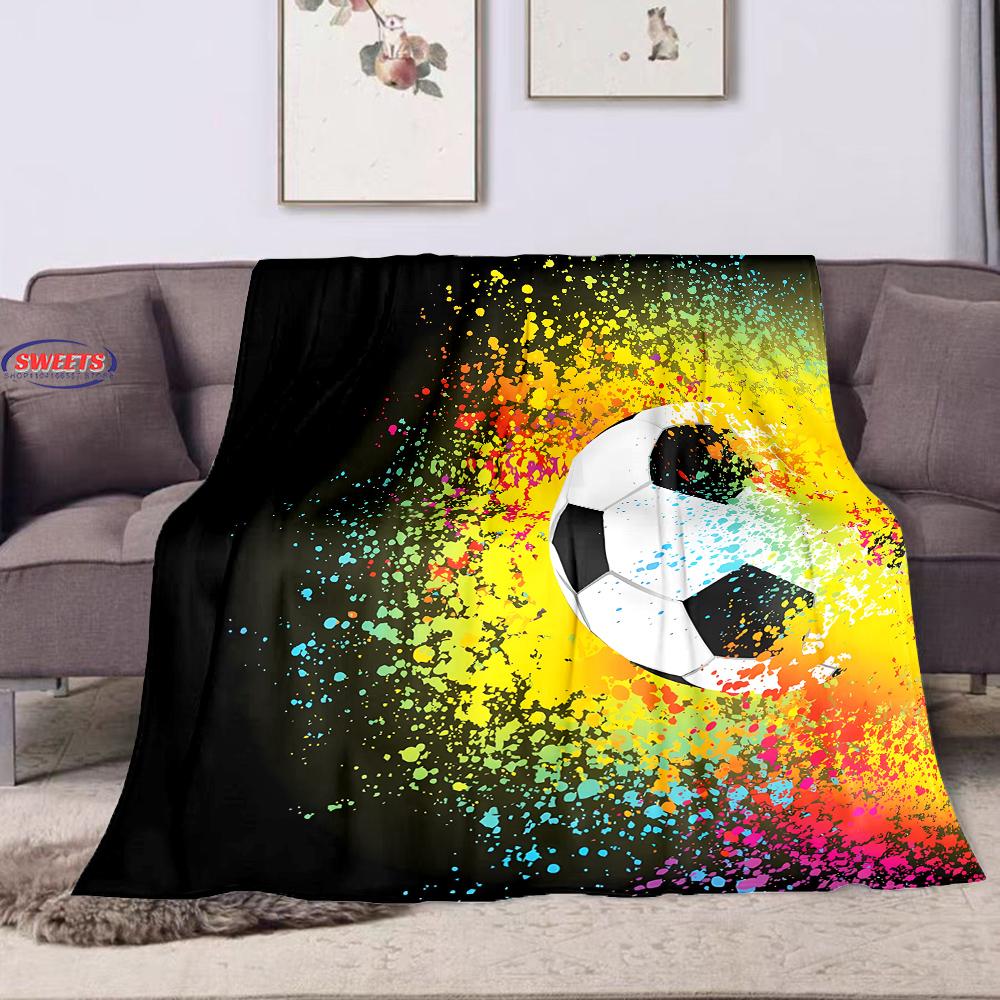 Football Theme Cartoon Soft Flannel Blanket for Bed Bedroom Sofa Picnic Throw Blanket for Cover Outdoor Leisure Nap Office Gifts