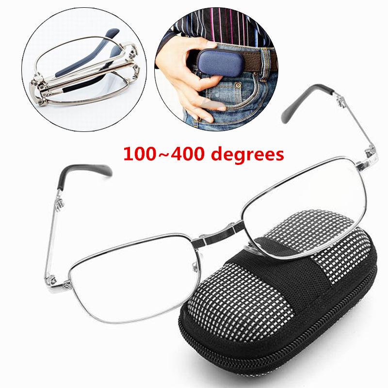 Портативные серебряные подвесные очки для чтения, оправа для очков с коробкой, очки для пресбиопии, складные аксессуары для очков