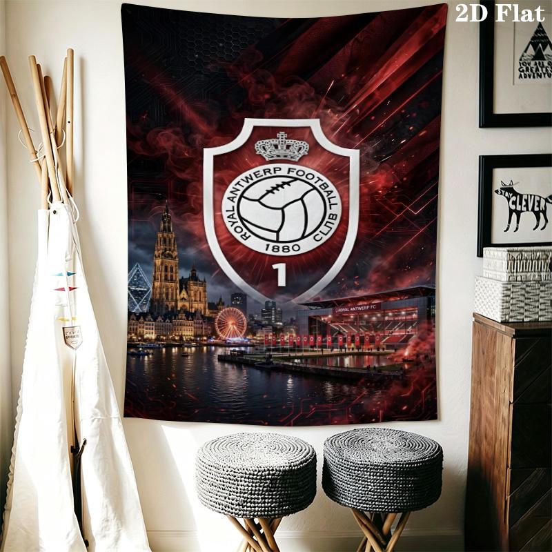 Royal Antwerp FC Tapestry, Football Club Logo City Landscape Wall Hanging, Sports Team Wall Art Decor