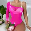 Women's Rhinestone Fishnet Sheer Bodysuits Sparkly Mesh Lingerie Hollow Out One Sleeve Club Bodystocking