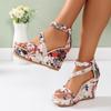 Модные кружевные повседневные женские босоножки на танкетке, летние вышитые босоножки, модные вечерние босоножки на высоком каблуке, женские босоножки больших размеров