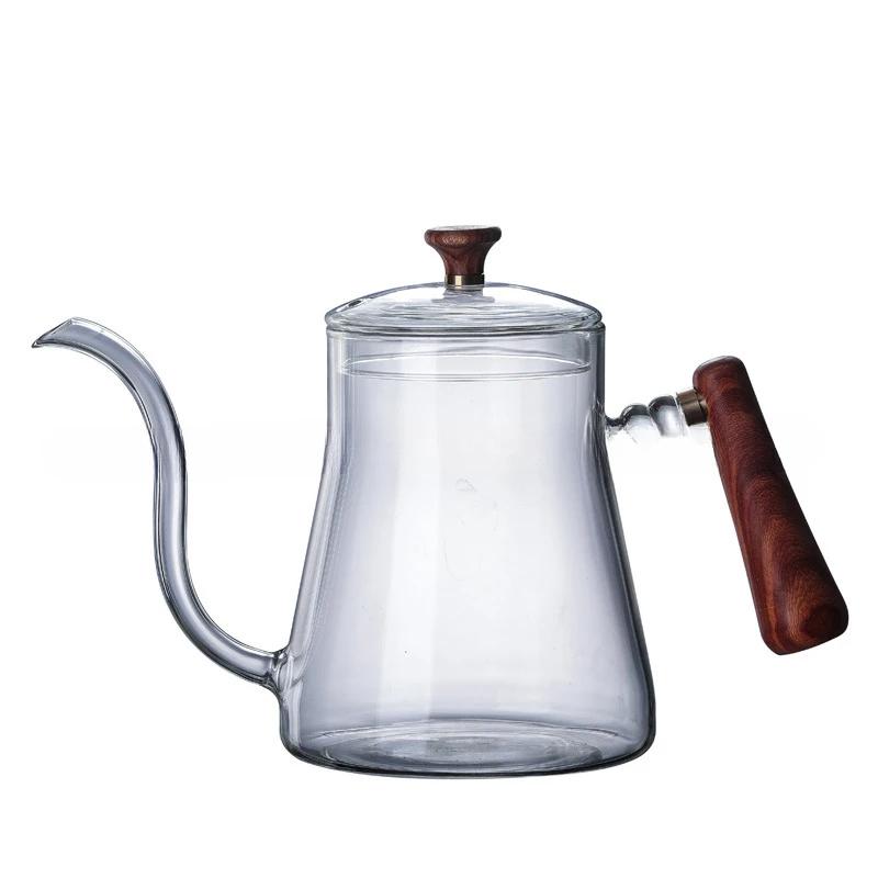 Household Heat-resistant Glass Coffee Hand Brewing Pot Coffee Pot Set of Fine Spout Pot 600ML Glass Coffee Pot Household Lug Pot
