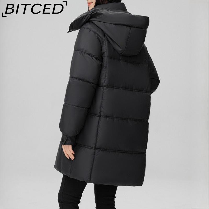 BITCED Fashionable Mid-Length Cotton Coat for Women Trendy Casual Warm-Weather Jacket with Detachable Hood
