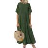 Women Dot Print Maxi Dress Summer Short Sleeve Crew Neck Long Dress Casual Pleated Swing Beach Sundress