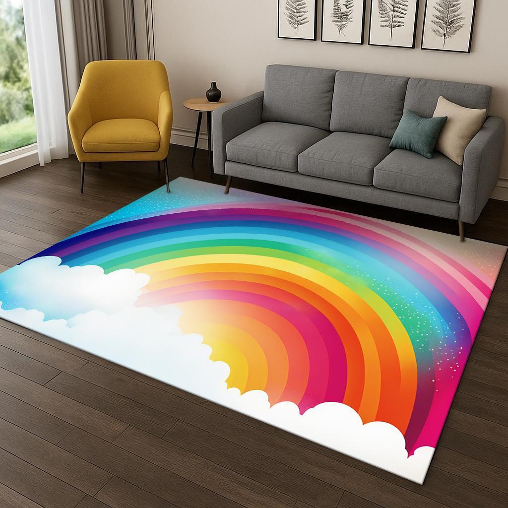 Rainbow Cartoon Pattern Carpet Rug Area Rug for Home Bedroom Living Room Sofa Doormat Kitchen Decor,Kid Game Non-slip Floor Mat