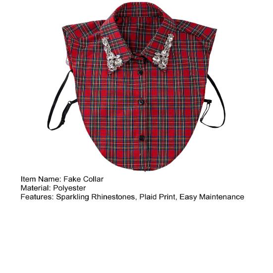 Блестящий съемный воротник со стразами, красный рождественский клетчатый, искусственный воротник, женский съемный накладной воротник, акцент для свитера