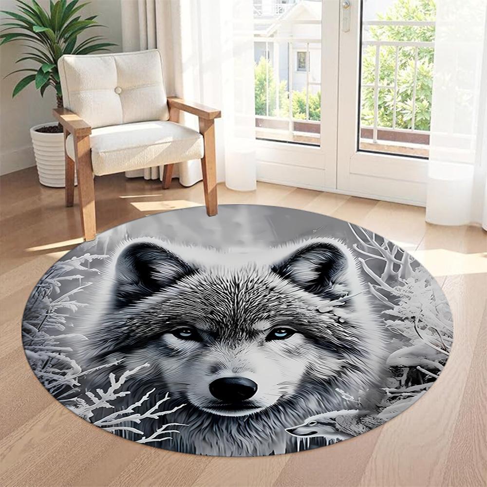 Wolf Round Office Rug Design for Dormitory Entryway Playrooms Living Rooms Anti-slip Round Rug Anime Office Decor Perfect Birthday Christmas Gift Idea