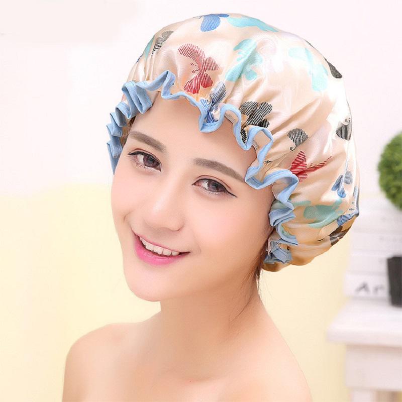Waterproof Shower Hair Cap Butterfly Women Shower Cap Double Layer Bathing Cap Hat ARI