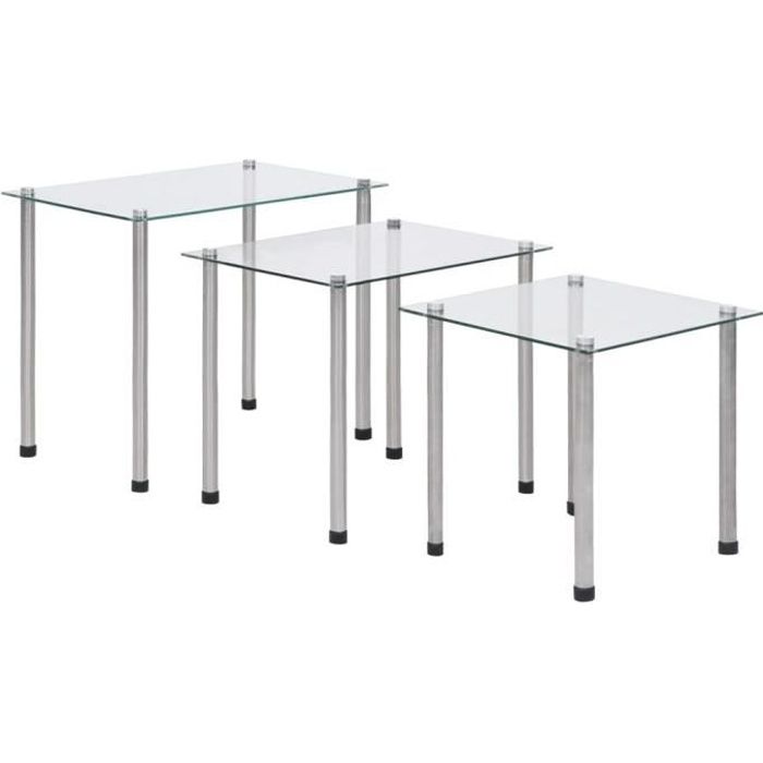 VidaXL Tables gigognes 3 pcs Transparent Verre trempé
