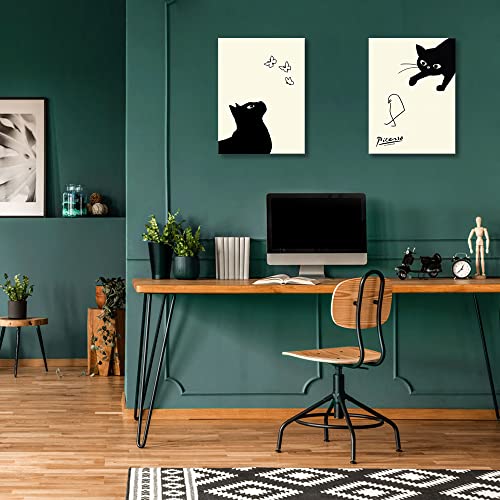Picasso Cat and Chick Paintings, Set of 2, Art Panel, Cat Catching a Bird, Art Panel, Art Frame, Modern Poster, Decorative Painting, Canvas, Decorativ