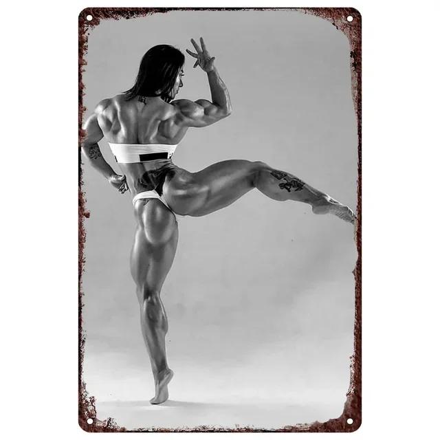 Vintage Fitness Workout Metal Tin Signs Muscle Women Wall Posters for Garage Game Room Gym Cafe Living Room Club Bar Home Deco