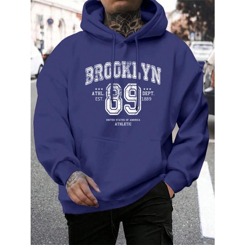 Толстовки с капюшоном Brooklyn 89 Letter Print Мужская мода Удобная толстовка с капюшоном Осенняя мягкая флисовая мужская толстовка с капюшоном Карманный карман Теплые топы Толстовки и свитшоты Мужские