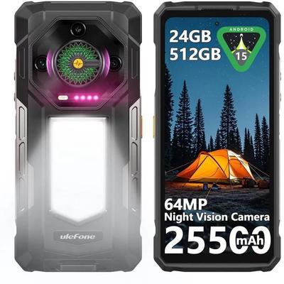Неубиваемый мобильный телефон Ulefone Armor 33 24 ГБ + 512 ГБ 6,95" FHD+ 25500 мАч 64 МП Android 15 Прочный смартфон Dual SIM/NFC Черный