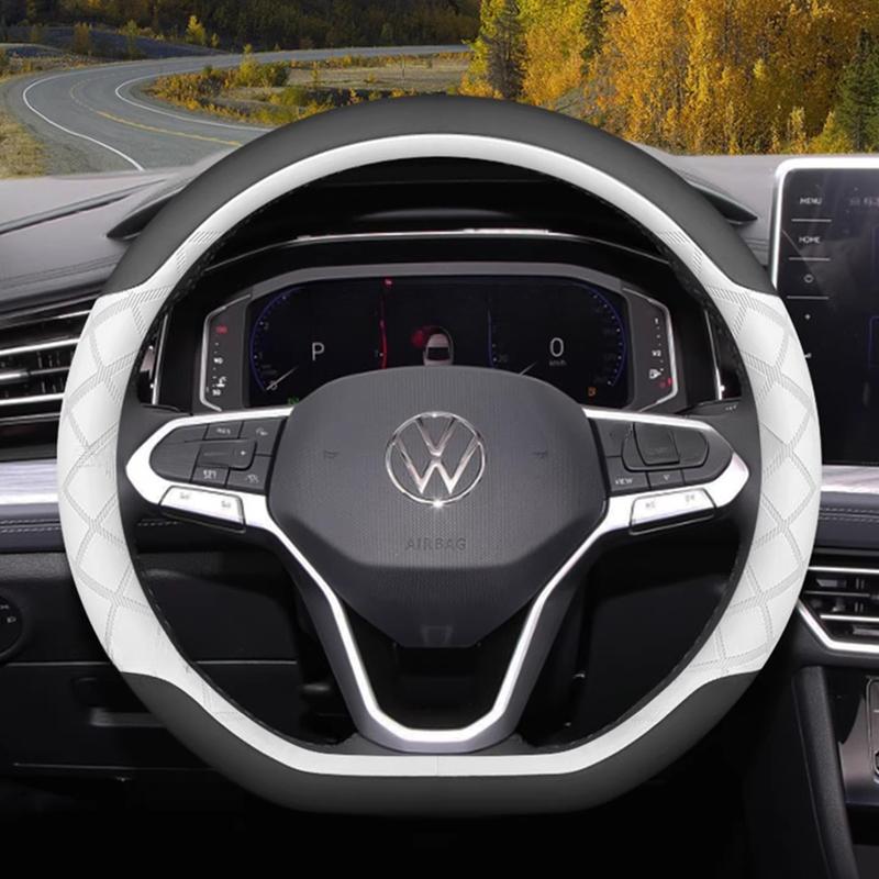 Leather Car Steering Wheel Cover for Volkswagen Atlas Tiguan Polo Tayron T Roc Cross Taos   2024 2025 2026 Accessories