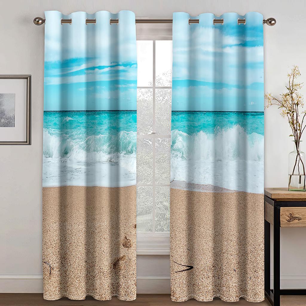 Закат на берегу моря, закат, пейзаж, солнцезащитные шторы, 3D-цифровая печать, полиэстеровые шторы, 2 панели, гостиная, спальня, декор, шторы