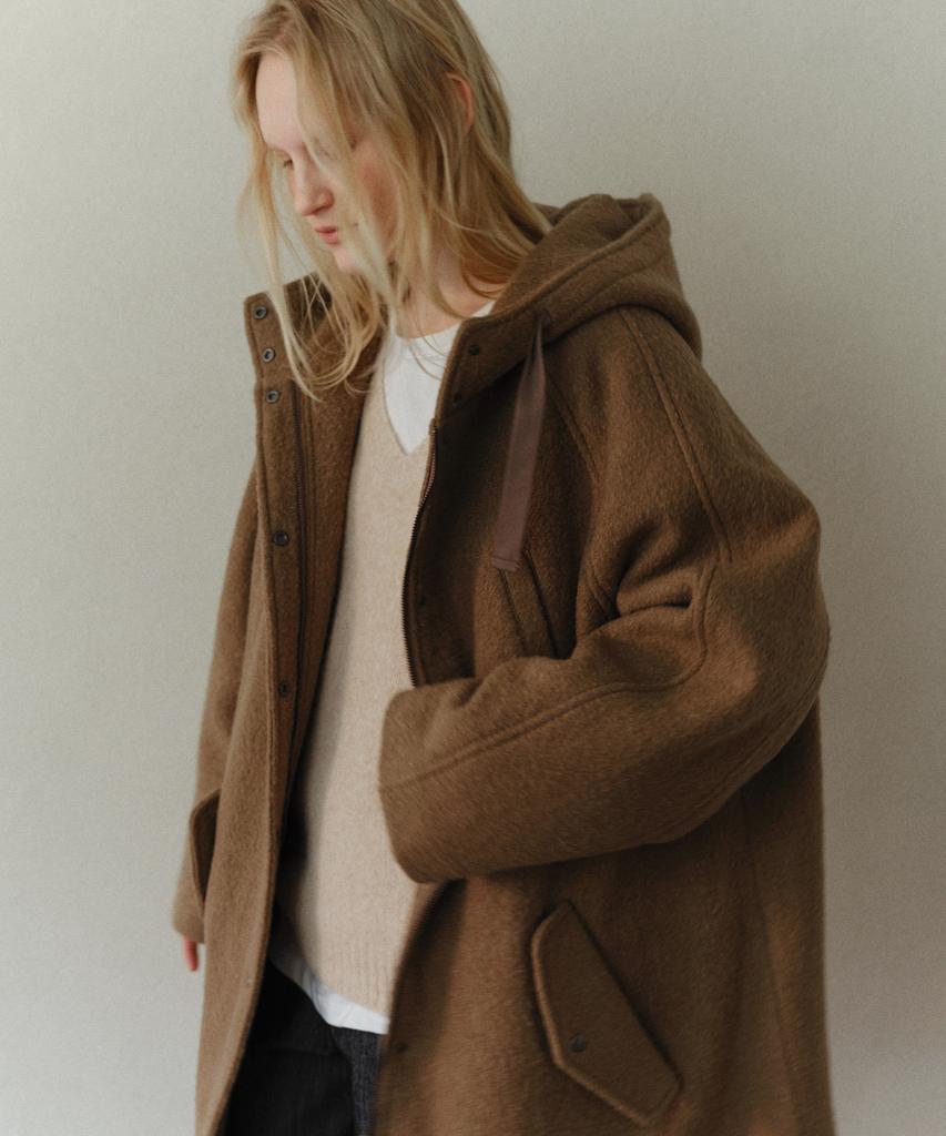 Urago Wool Padded Hood Coat_Brown