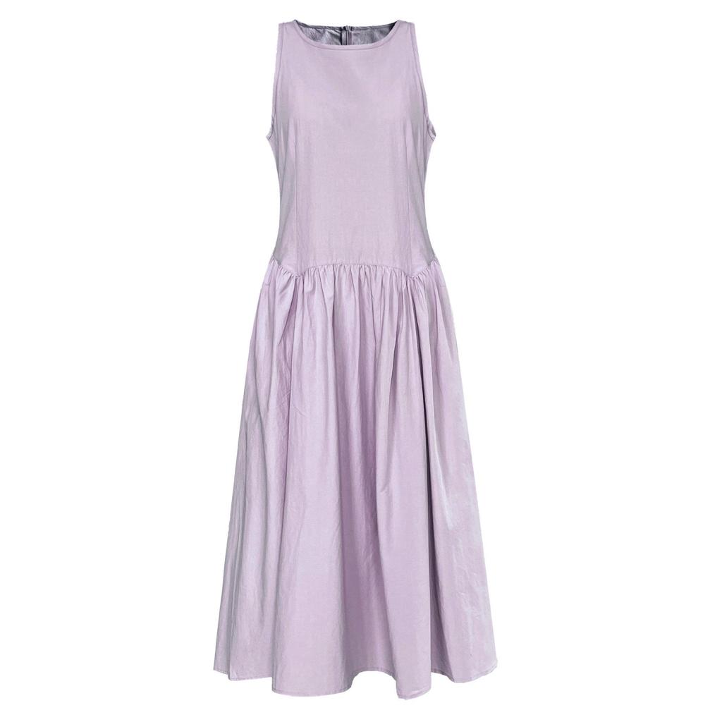 Luxi Elegant High-Waist Pleated A-Line Summer Dress, Sleeveless 5080