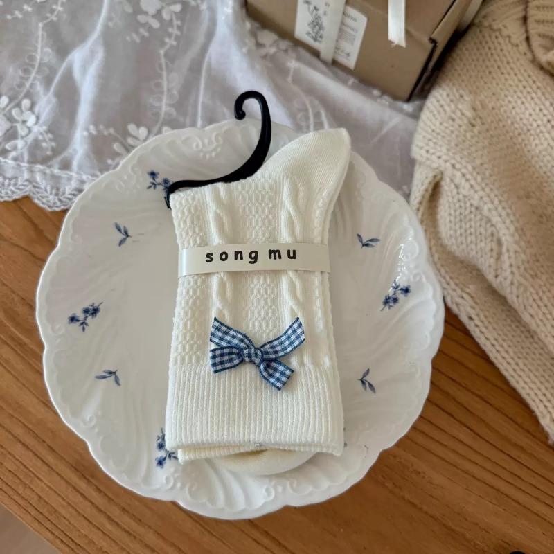 Female Autumn Fashion New Style Bow In The Tube Pile Pile Cotton Socks