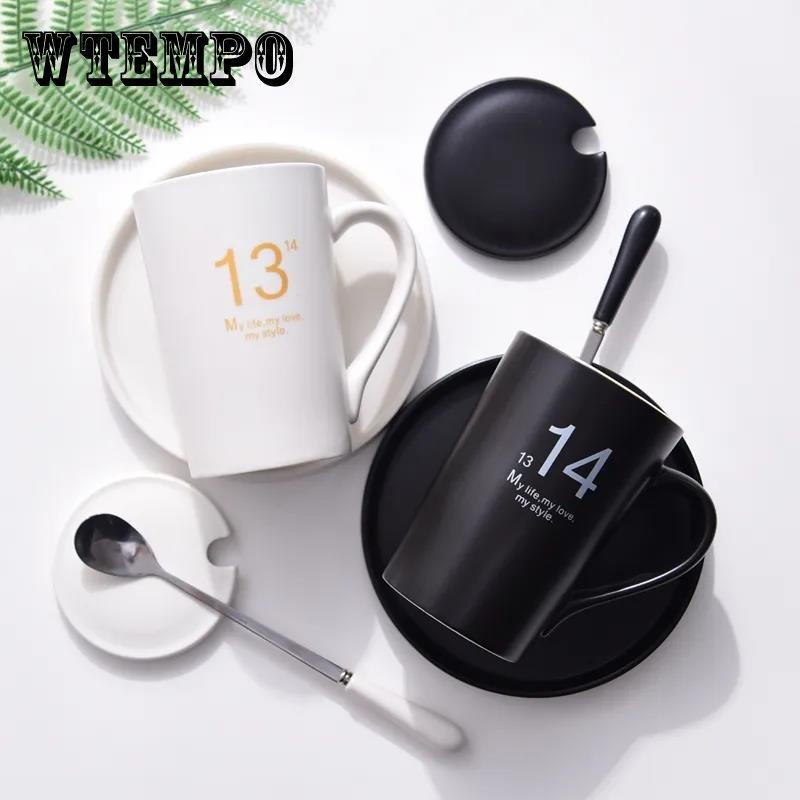 Ceramic Cup Male Mug with Lid Spoon Creative Couple Water Cup Female Pair Simple Coffee Cup Milk Cup Tea Cup