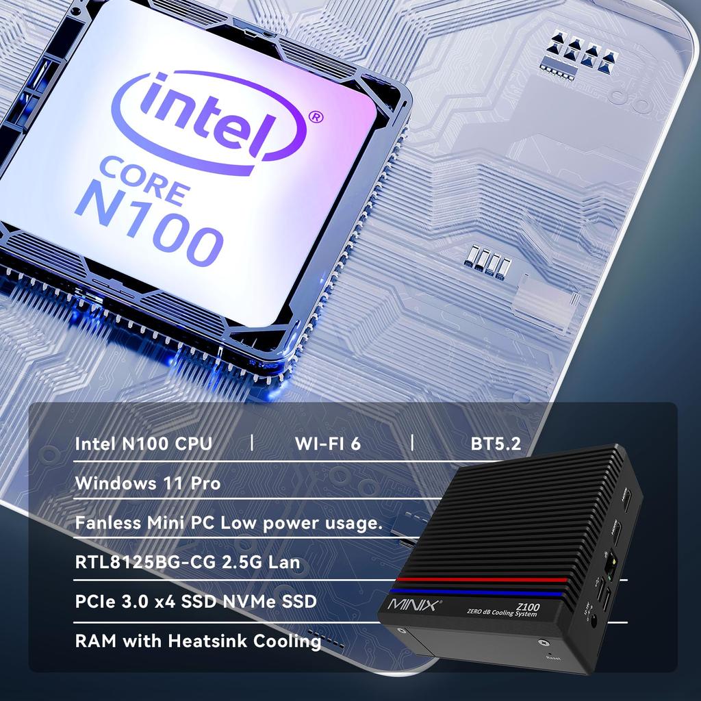 MINIX NEO безвентиляторный мини Intel Alder Lake последнего 12-го поколения малый до 16 ГБ 512 ГБ PCIe Gen3 x 4 NVMe Windows 11 mini Power Z100-0dB ПК, N100, ПК,