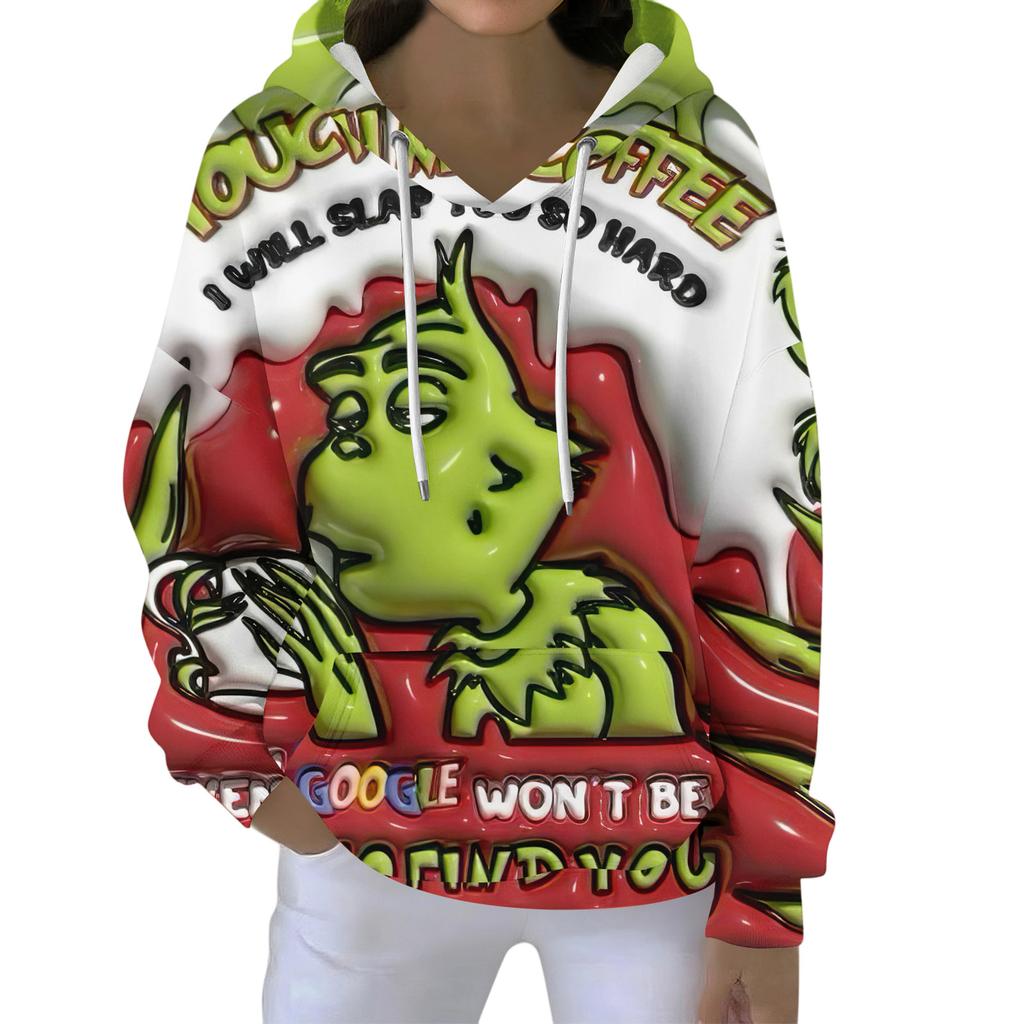 Christmas Hoodies For Women Funny Cute Printed Holiday Sweatshirt Winter Oversized Pullover Tops