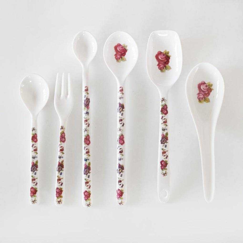 Винтажная Меламиновая Длинная Чайная Ложка с Цветком Большая