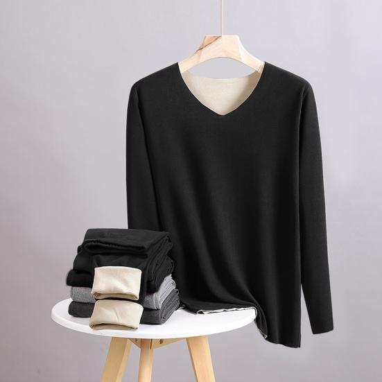 2 шт./компл., мужской однотонный комплект термобелья, двусторонний замшевый топ с v-образным вырезом и длинными рукавами, облегающий комплект с высокой талией и длинными брюками