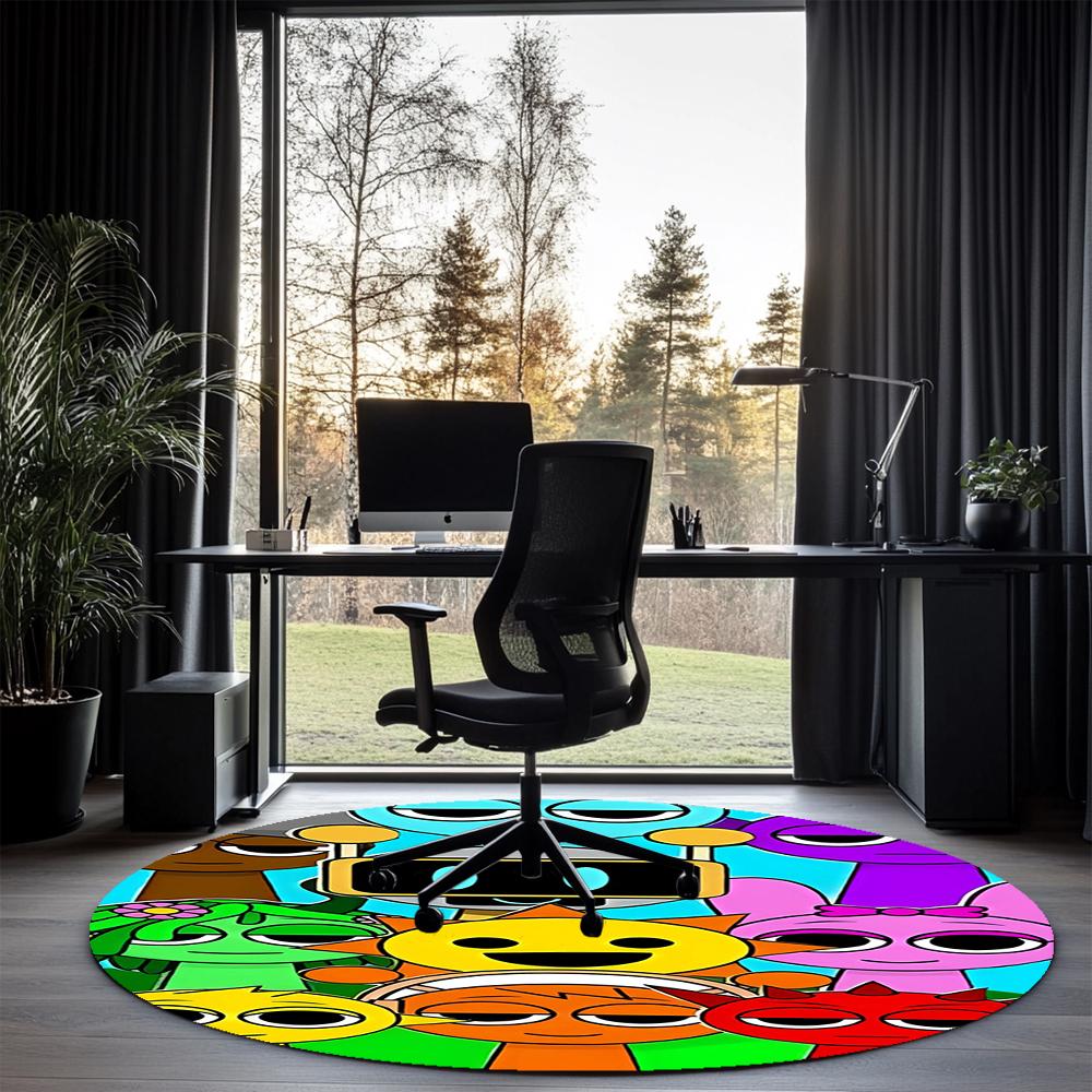 Sprunki Printed Round Rug Carpet Chair Rug Area Rug Entryway Doormats,for Office Chair Living Room Bedroom Kitchen Room.