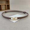 Sophisticated Leather Belt For Women With Simple Pearl Metal Buckle For Work Or Casuals