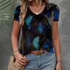 Summer V-neck 3D Butterfly Printed Top Fashionable Casual Short Sleeved Women's T-shirt