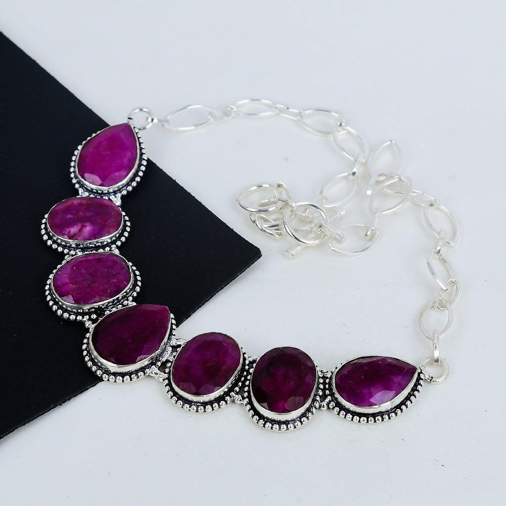 Dainty Kashmir Ruby Gemstone Handmade 925 Sterling Silver Necklace, Kashmir Ruby Silver Necklace For Wife, Unisex Necklace, Mother's Day Gift