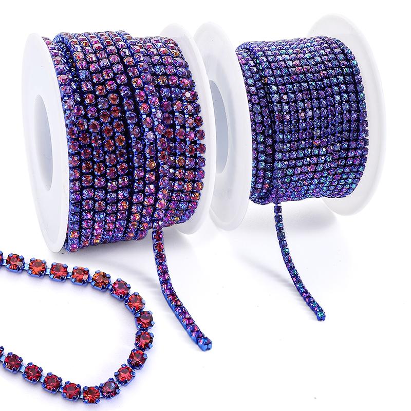 Colors Magic Volcano 5yd 10yd/roll Rhinestones Trim Cup Chain Strass Decorative Applique Crystal Trimmings For Needlework