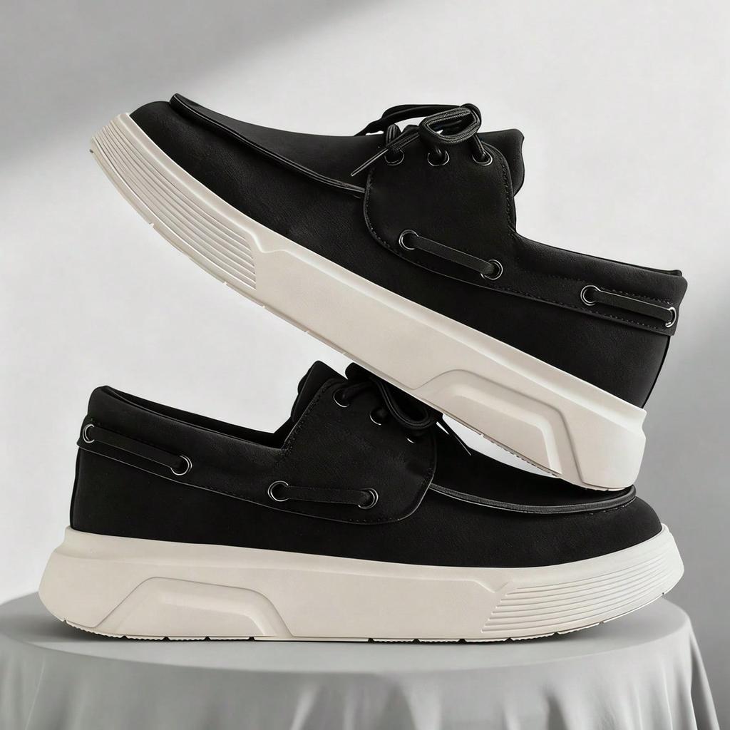 Fashion Leather Casual Men's Shoes Comfortable Wallking Sneakers Lace Up Non Slip Wear Daily Business Preppy Platform Shoes