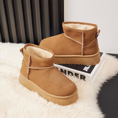 Женские зимние ботинки на толстой подошве с утолщенным голенищем 2025 года, теплые хлопковые ботинки с нескользящей подошвой и одной педалью