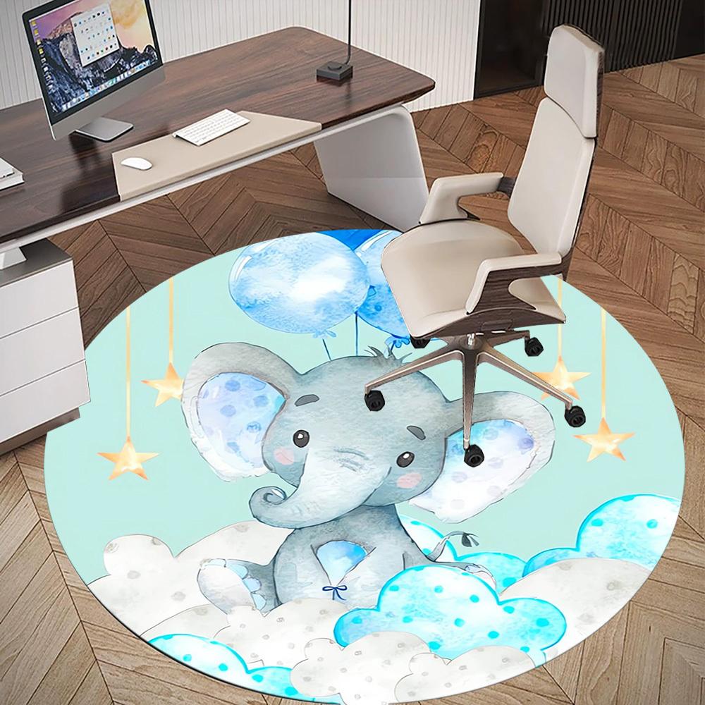 1pc Elephant Clouds Round Chair mat Area Rug - Non-Slip, Floor Mat for Office, Bedroom, home decor Christmas Gift p0811183