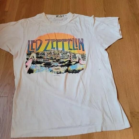 1984 Led Zeppelin T shirt House Of The Holy White Short Sleeve Unisex S-5XL