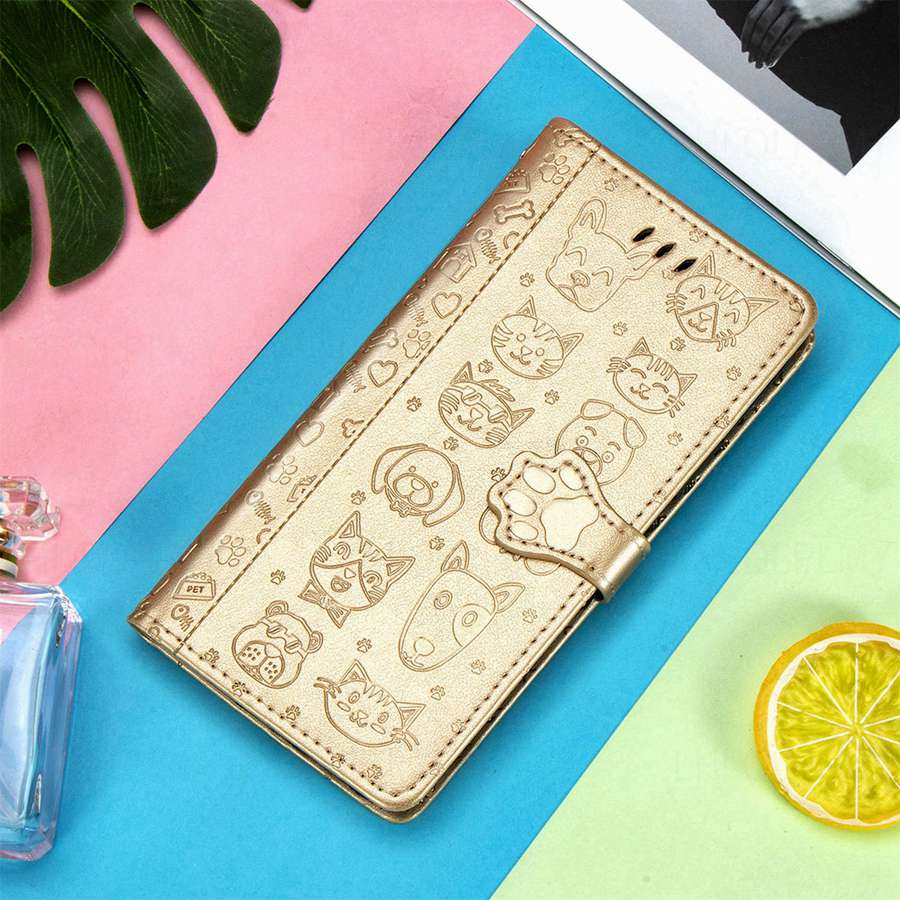 Кожаный защитный чехол-книжка для Apple iPhone 13 15 14 16 Pro Oneplus Nord CE 2 3 4 5G Google Pixel Motorola Edge Moto Cat And Dog Motif Wallet Cover
