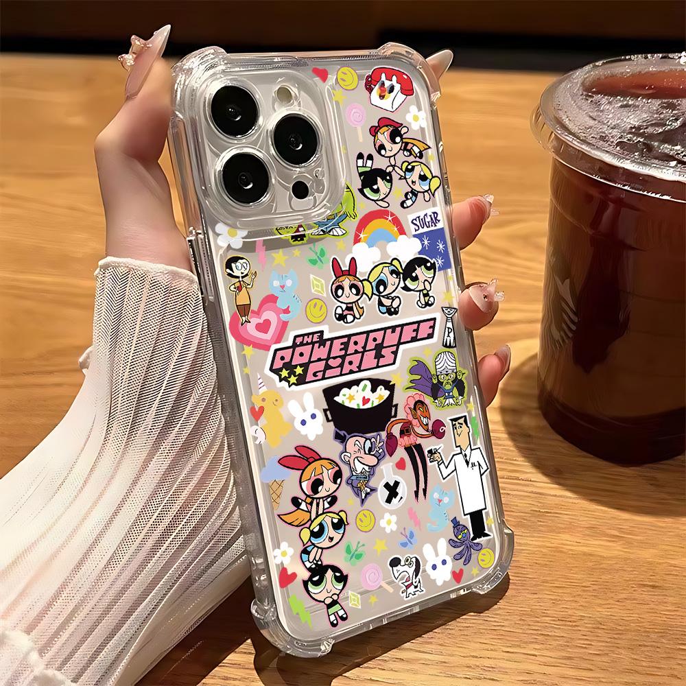 Милый Чехол для Телефона Powerpuff Girls P для IPhone 16 15 14 13 12 11 Mini Pro Max X XR XSMax 7 8 Plus Ударопрочный Прозрачный Чехол