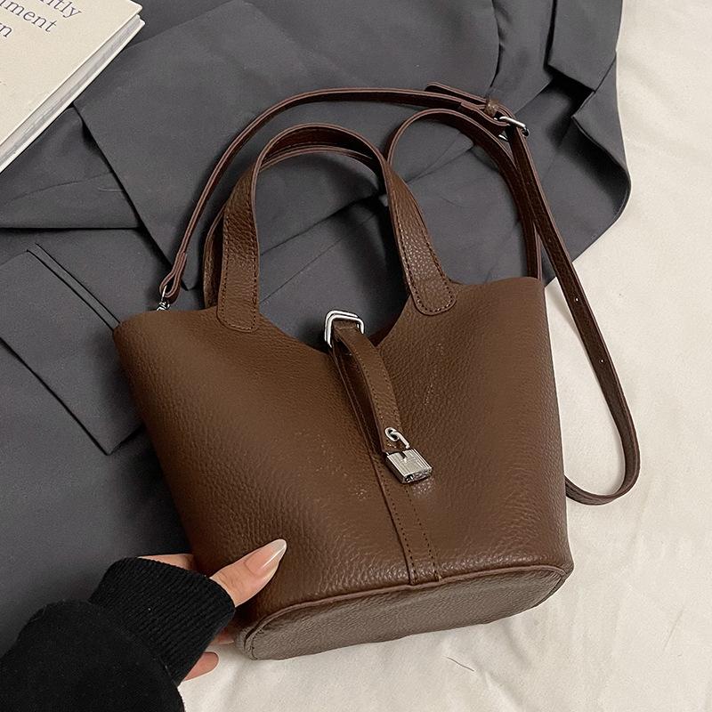 Простой темперамент узор личи портативная сумка-ведро повседневная легкая роскошь однотонная высококлассная сумка-мессенджер сумка женская