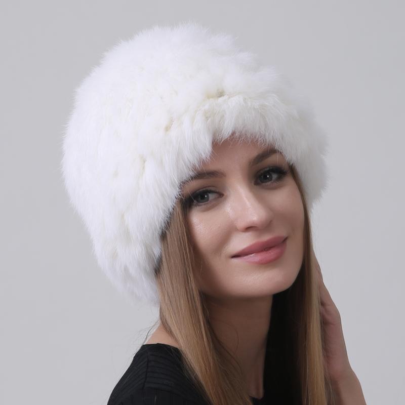 Вязаная шапка из кролика с натуральным мехом для тепла зимой