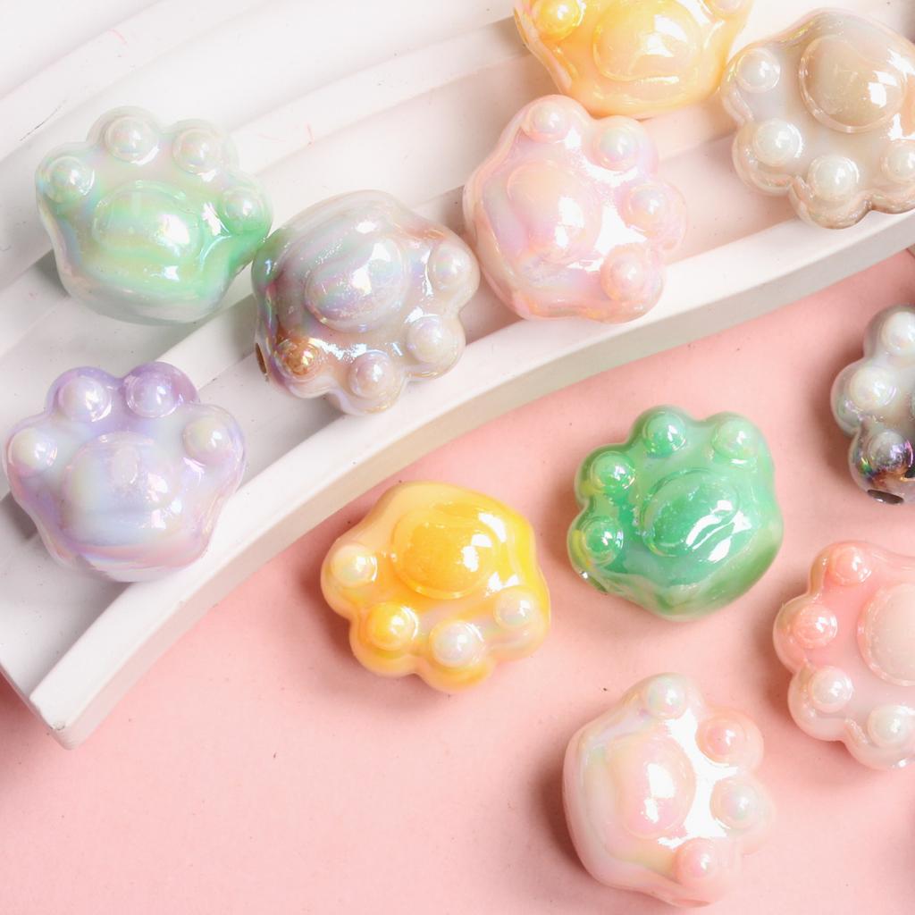 Fashion Bracelet Necklace UV Dazzle Two-color Cat Paw Beads 10pcs DIY Jewelry Accessories Acrylic Beaded Material
