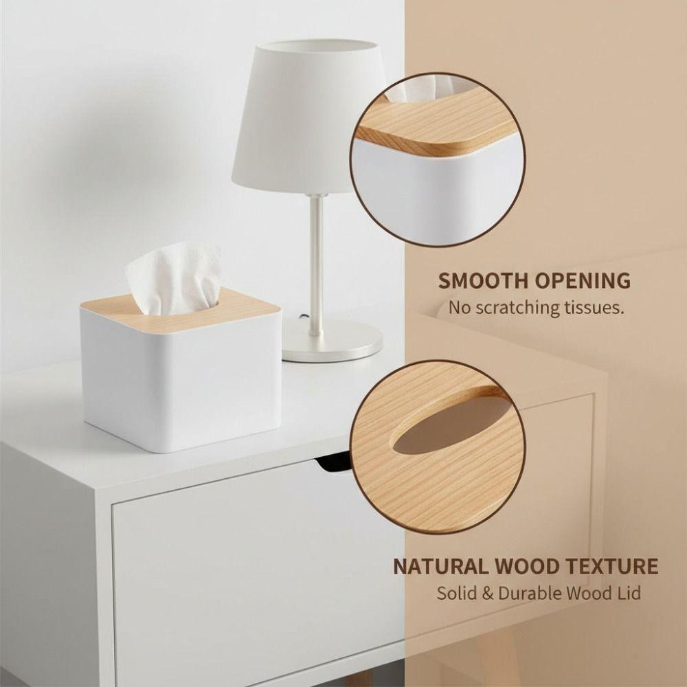 Wood, PP Tissue Box Holder Square Storage Organizer Kitchen Tissue Box Cover Home Use