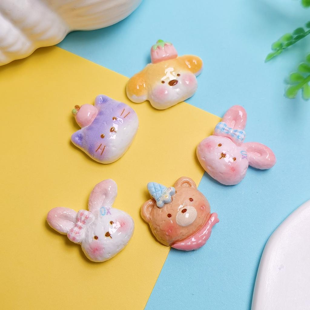 Hot Selling 100Pcs/Bag Animal Theme Resin Flatback Cabochon Assorted Rabbit Bear Cat Dog Slime Charms for Scrapbooking DIY Decor