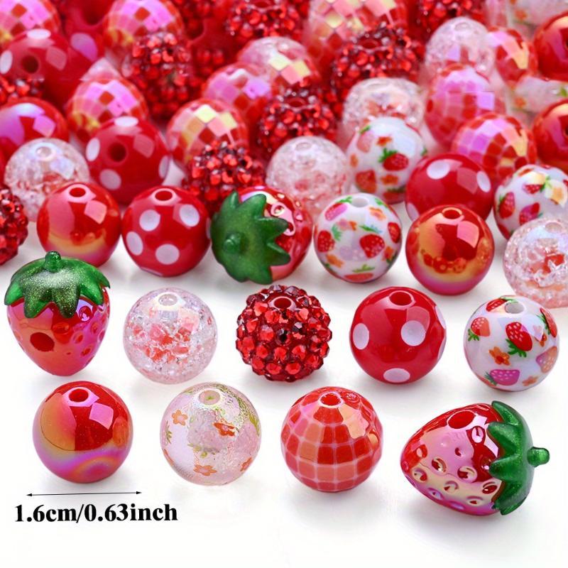 20Pcs Mixed Red Round Strawberry Acrylic Beads Lightweight for DIY Bracelet Necklace Party Decor Craft Making Accessories