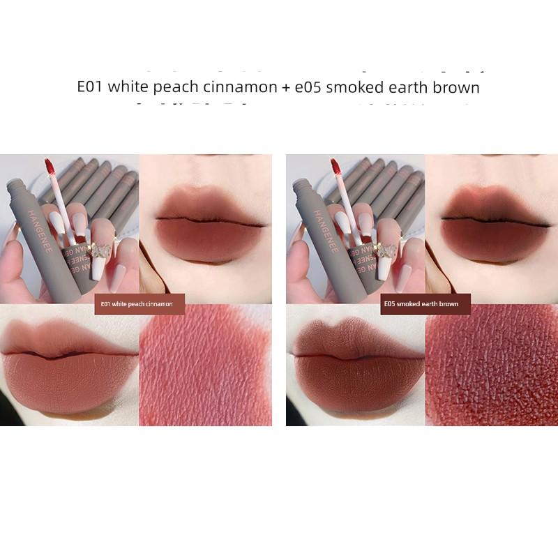 Fingertip Lip Lacquer Matte Finish Velvet Lip Mud Does Not Fade No Stain on Cup Niche Style Brand Student Plain Lipstick for Women