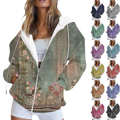 Женская модная повседневная толстовка с принтом, осенне-зимняя куртка-кардиган с длинными рукавами и карманами, куртка с капюшоном на молнии, пальто