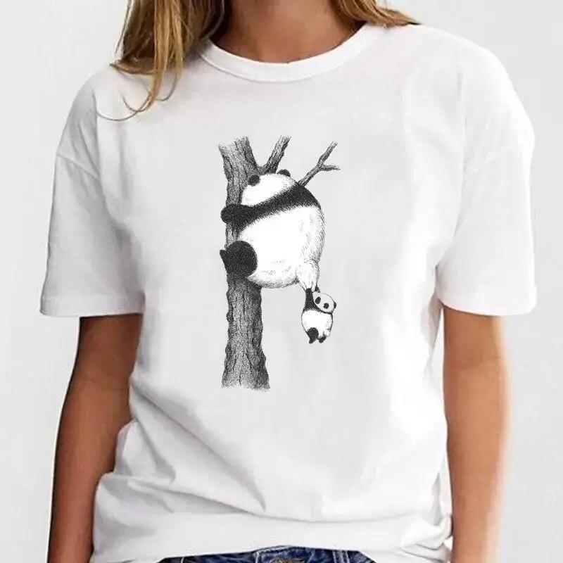 New Panda Lovely Cute T-shirt Clothing Cartoon Graphic Print Short Sleeve Fashion Casual Plus Size T Shirt Women