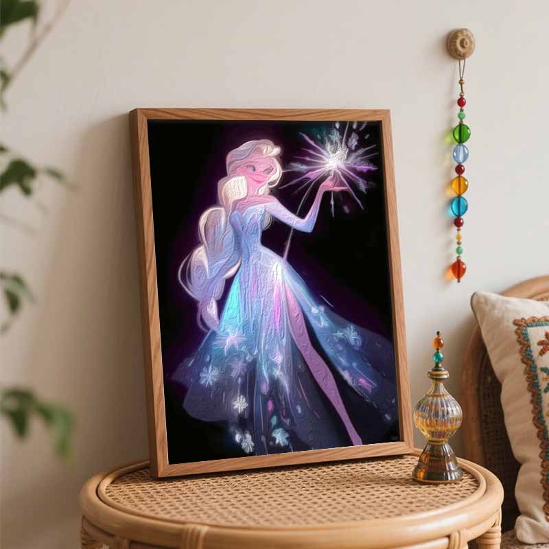 Disney Oil Painting DIY Digital Painting Elsa Frozen Snowflake Princess HandPainted Wall Art for Living Room and Entryway.