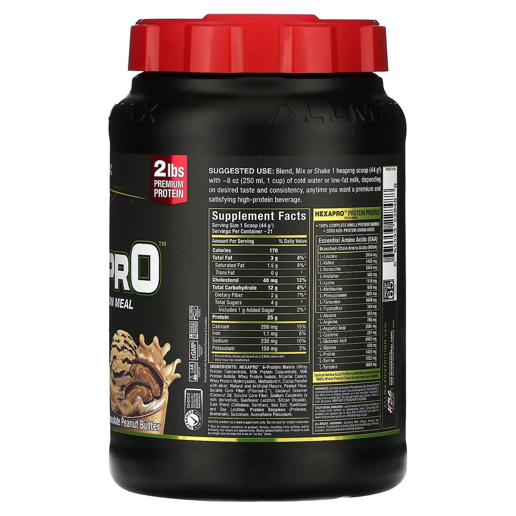 ALLMAX, Hexapro, High Protein Meal Replacement Supplement, Chocolate Peanut Butter, 2 Lb (907 G)