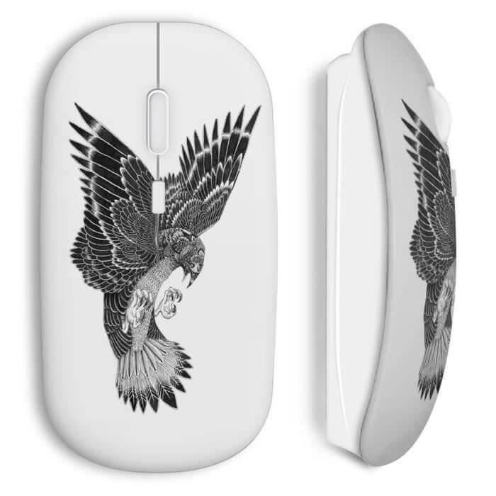 Souris Sans Fil - Aigle - Blanc - Compatible Mac et PC - Clé USB WiFi incluse - Technologie sans fil